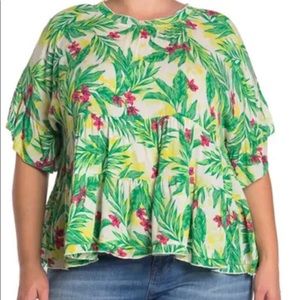 NWT Love, Fire Printed Flutter Sleeve Babydoll Top